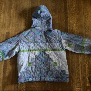 OS Quilted Hooded Jacket in Lavender & Green